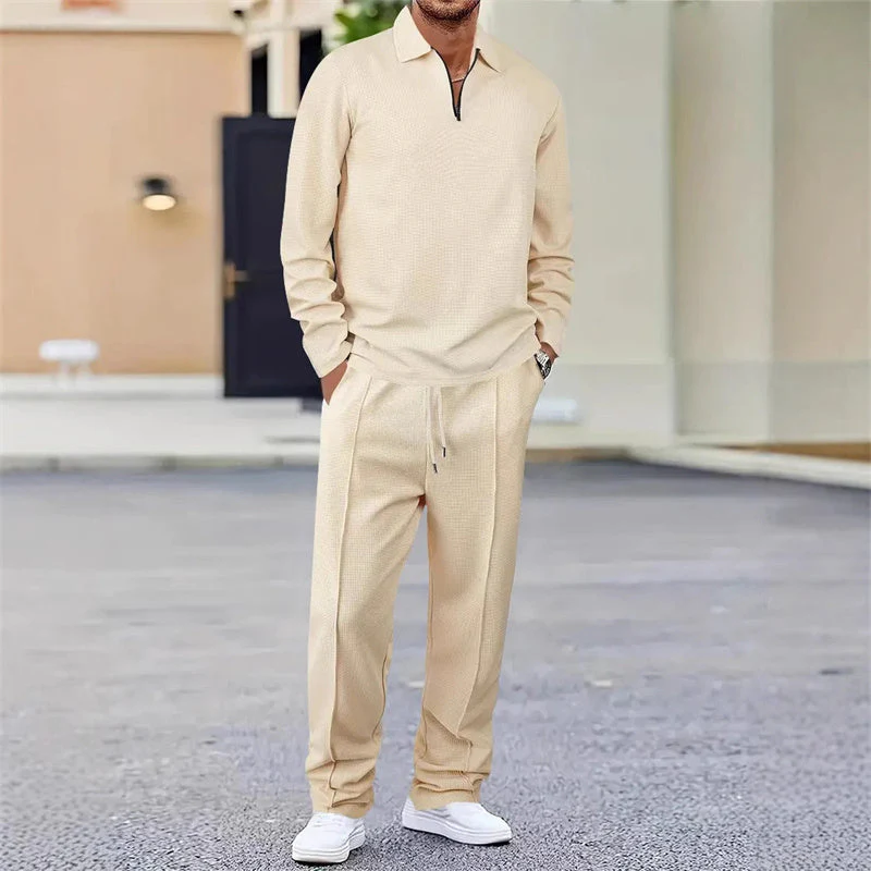 💥 Men’s Waffle Knit Sweatshirt & Straight-Leg Pants Set – Cozy, Breathable & Effortlessly Stylish 👕👖 - Image 4