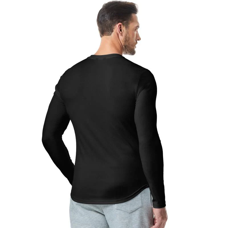 V-Neck Longline Ribbed Tees Shirts Long Sleeve Gym Workout Athletic Menswear Tops - Image 5