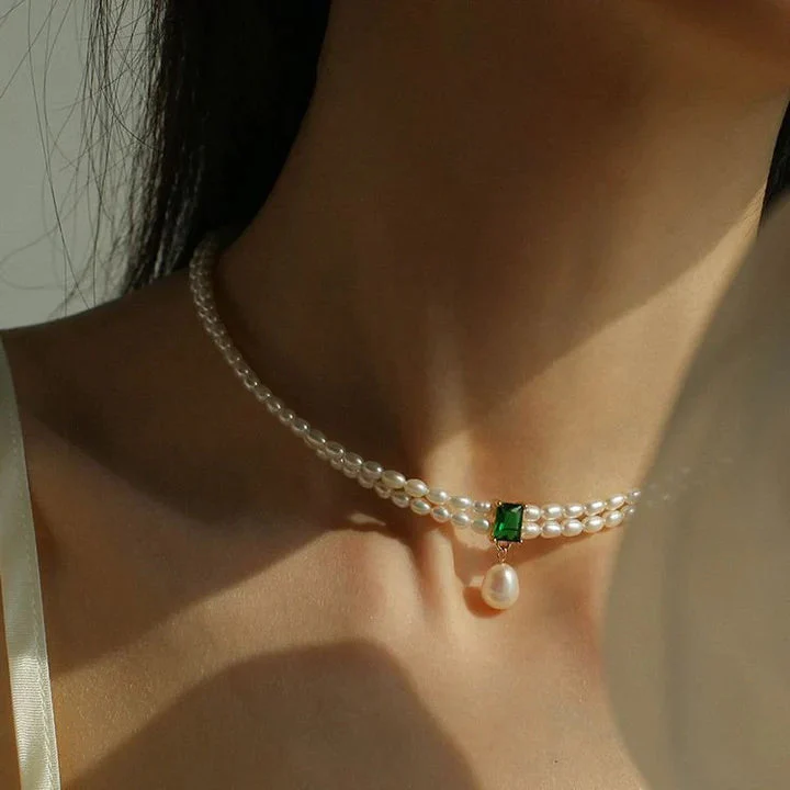 Elegant Emerald Freshwater Pearl Short Necklace（50% OFF） - Image 2
