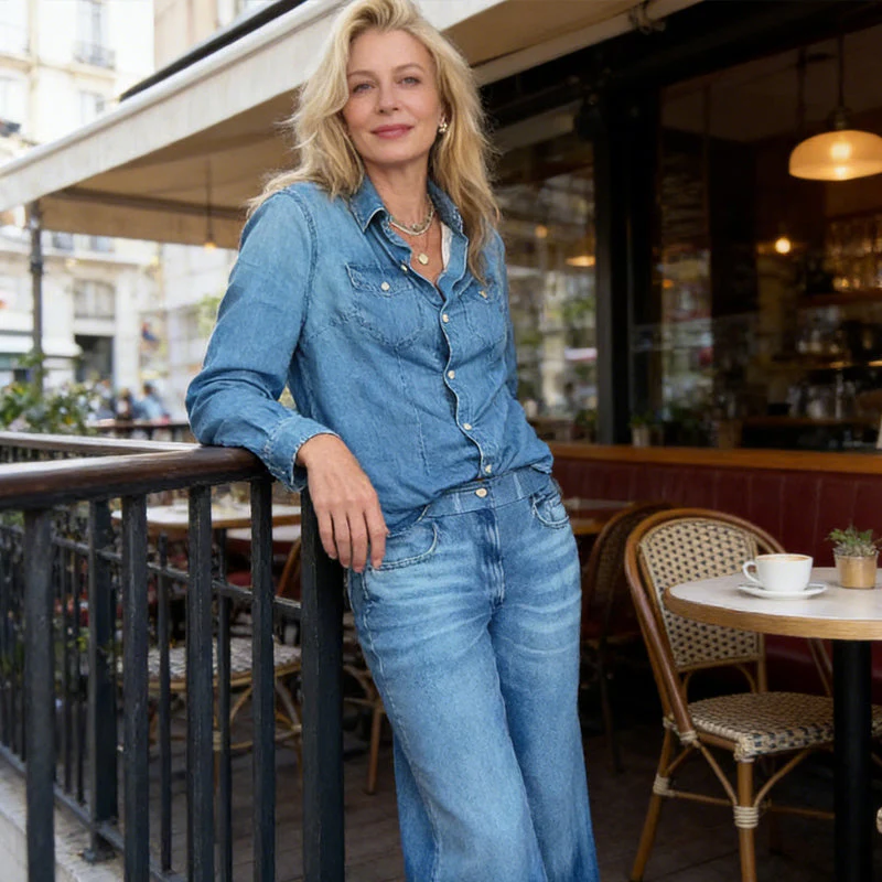 💙New Arrivals 40% OFF👖Women’s Faux Denim Pajama 2-Piece Set