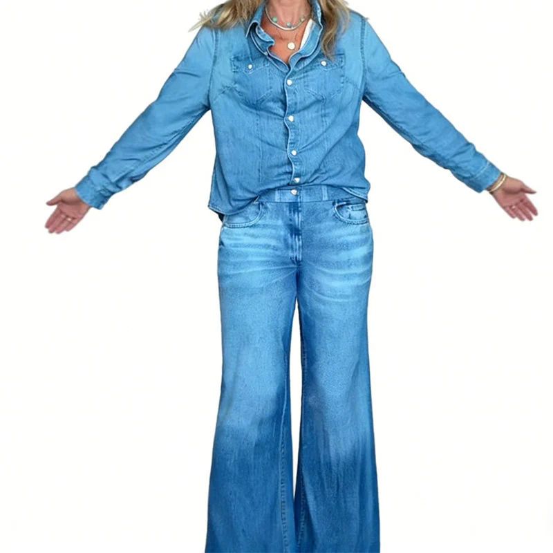 💙New Arrivals 40% OFF👖Women’s Faux Denim Pajama 2-Piece Set - Image 2