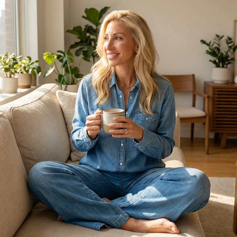 💙New Arrivals 40% OFF👖Women’s Faux Denim Pajama 2-Piece Set - Image 3