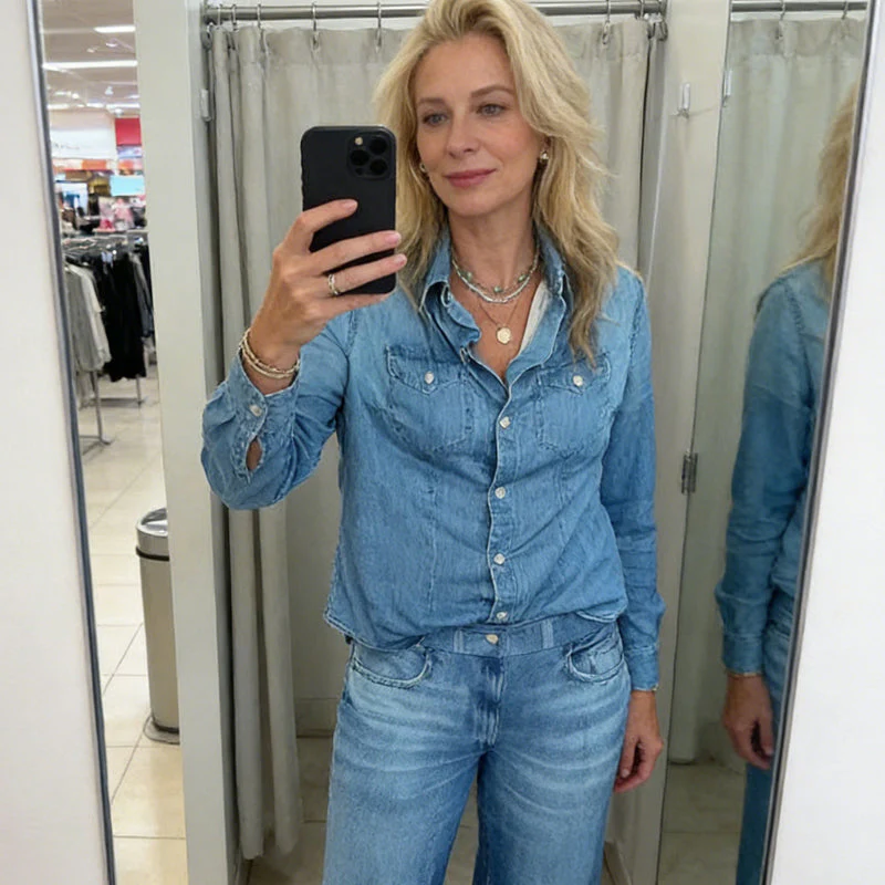💙New Arrivals 40% OFF👖Women’s Faux Denim Pajama 2-Piece Set - Image 6