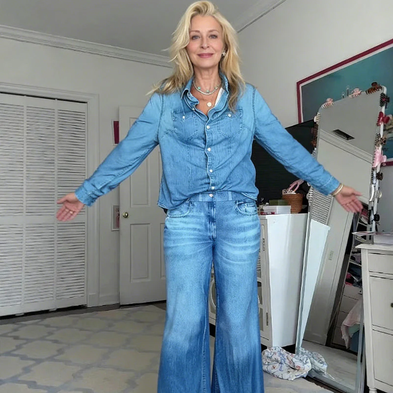 💙New Arrivals 40% OFF👖Women’s Faux Denim Pajama 2-Piece Set - Image 9