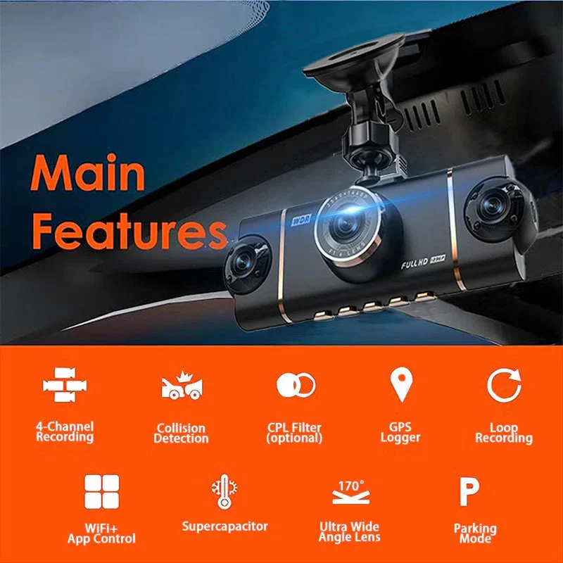 🏆40% Off!🚗4-Channel HD Dashcam with Front Interior Rear Recording🎥 - Image 4