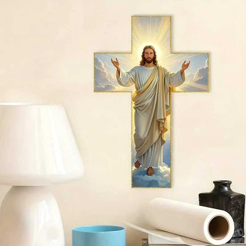 ✝️  ✨ Retro Jesus Christ Wall Cross Decor - Vintage Wooden Design with Faith Symbolism for Spiritual Home Accent 🌟🕊️ - Image 3