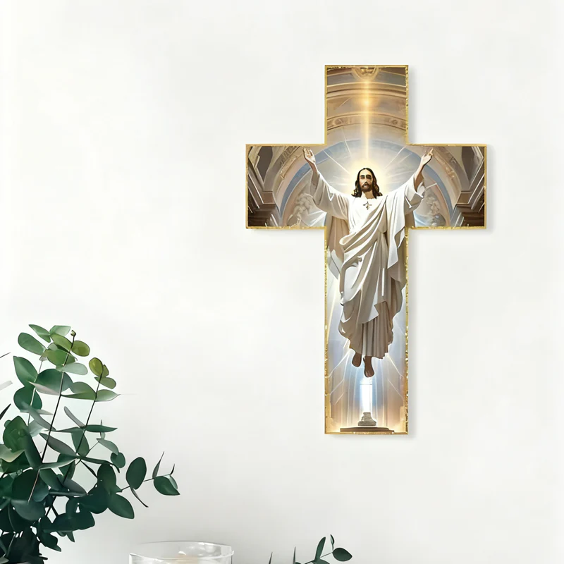 ✝️  ✨ Retro Jesus Christ Wall Cross Decor - Vintage Wooden Design with Faith Symbolism for Spiritual Home Accent 🌟🕊️ - Image 4