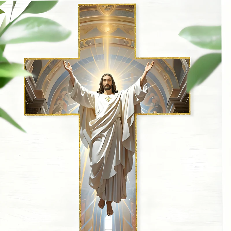 ✝️  ✨ Retro Jesus Christ Wall Cross Decor - Vintage Wooden Design with Faith Symbolism for Spiritual Home Accent 🌟🕊️ - Image 5