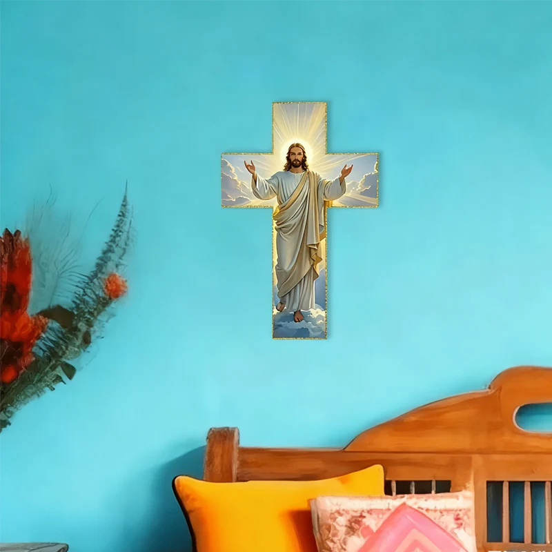 ✝️  ✨ Retro Jesus Christ Wall Cross Decor - Vintage Wooden Design with Faith Symbolism for Spiritual Home Accent 🌟🕊️ - Image 6