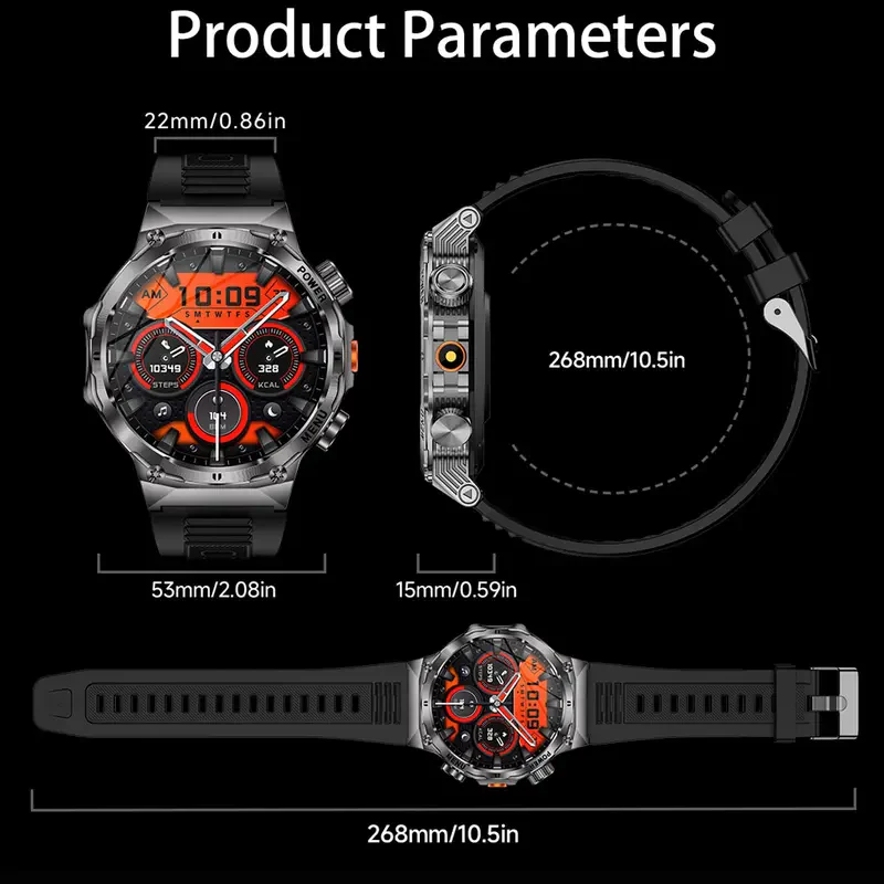 โ1.52" HD smartwatch for men โ Phone calls and music control โ Multiple sports modes โ IP68 waterproof โ Long battery life - Image 5