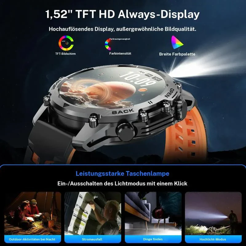 โ1.52" HD smartwatch for men โ Phone calls and music control โ Multiple sports modes โ IP68 waterproof โ Long battery life - Image 6