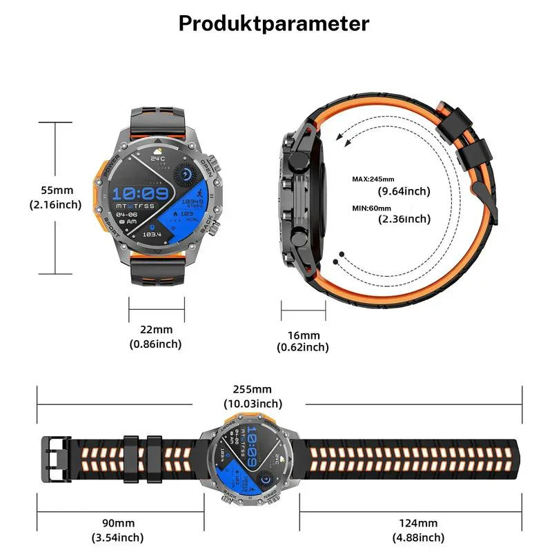 โ1.52" HD smartwatch for men โ Phone calls and music control โ Multiple sports modes โ IP68 waterproof โ Long battery life - Image 7