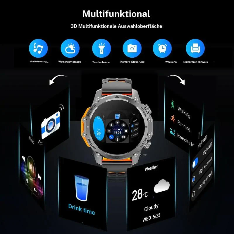 โ1.52" HD smartwatch for men โ Phone calls and music control โ Multiple sports modes โ IP68 waterproof โ Long battery life - Image 8