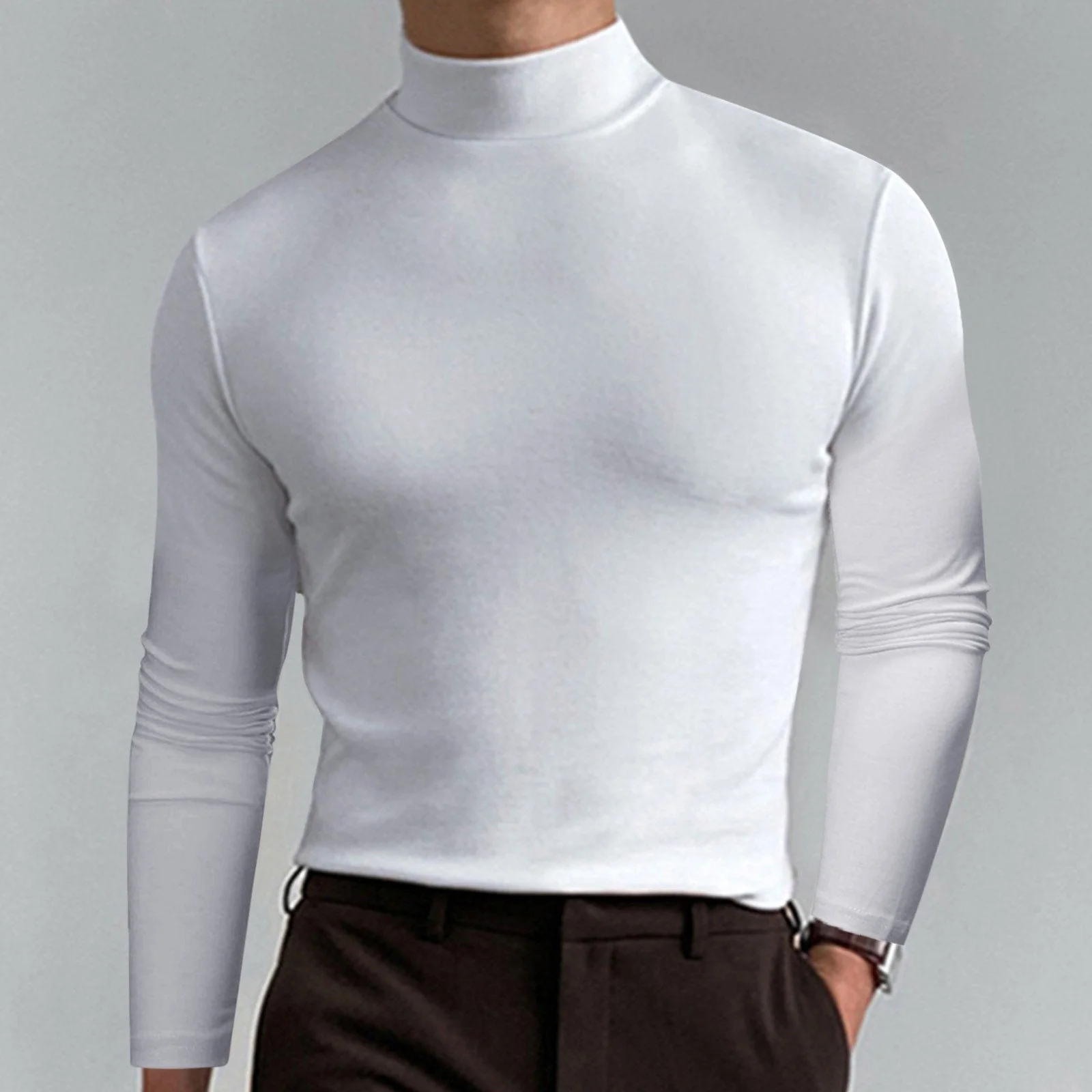 Ultimate Comfort Men's High Neck T-Shirt – Stretch, Breathable, Slim Fit for Gym & Daily Wear! - Image 2