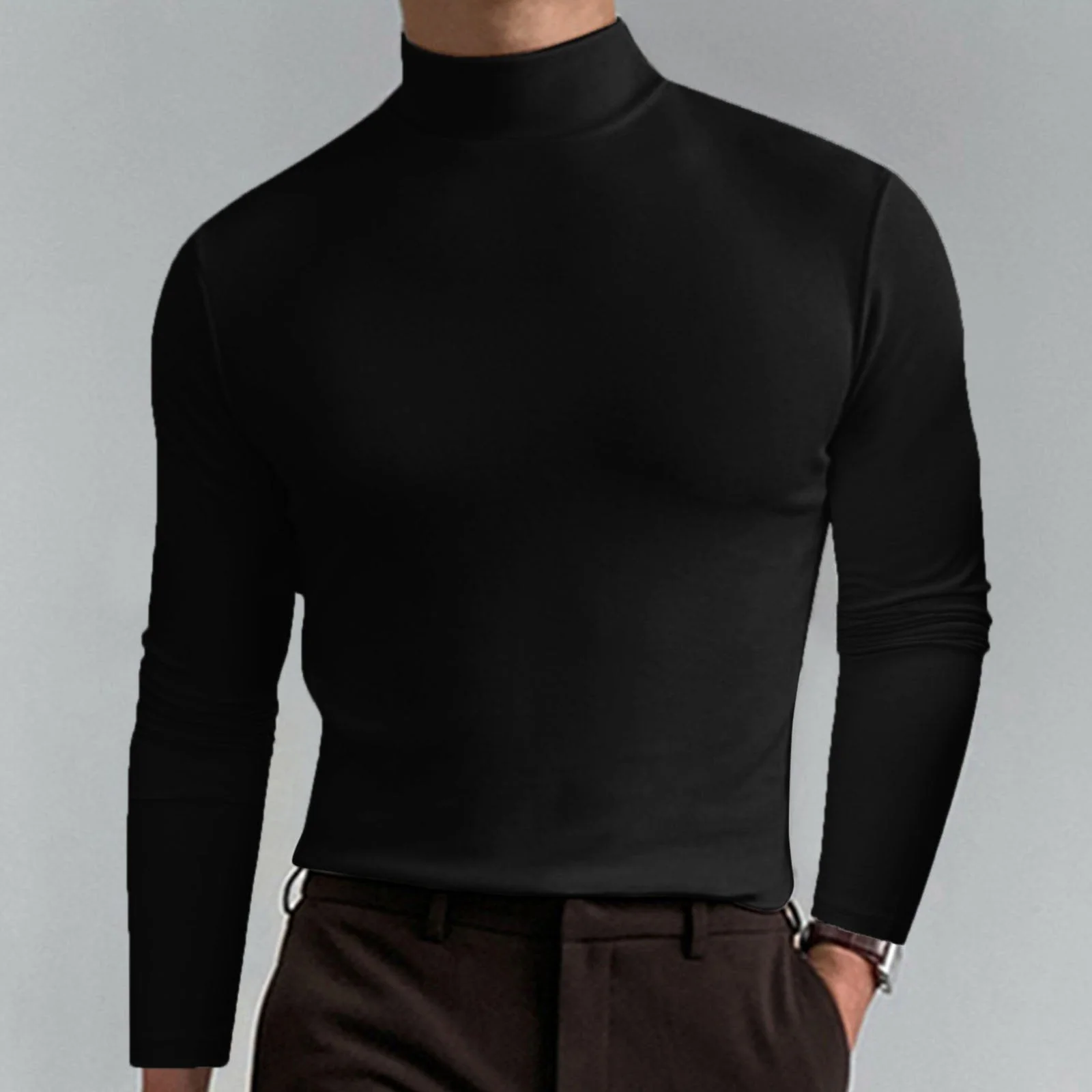 Ultimate Comfort Men's High Neck T-Shirt – Stretch, Breathable, Slim Fit for Gym & Daily Wear! - Image 3