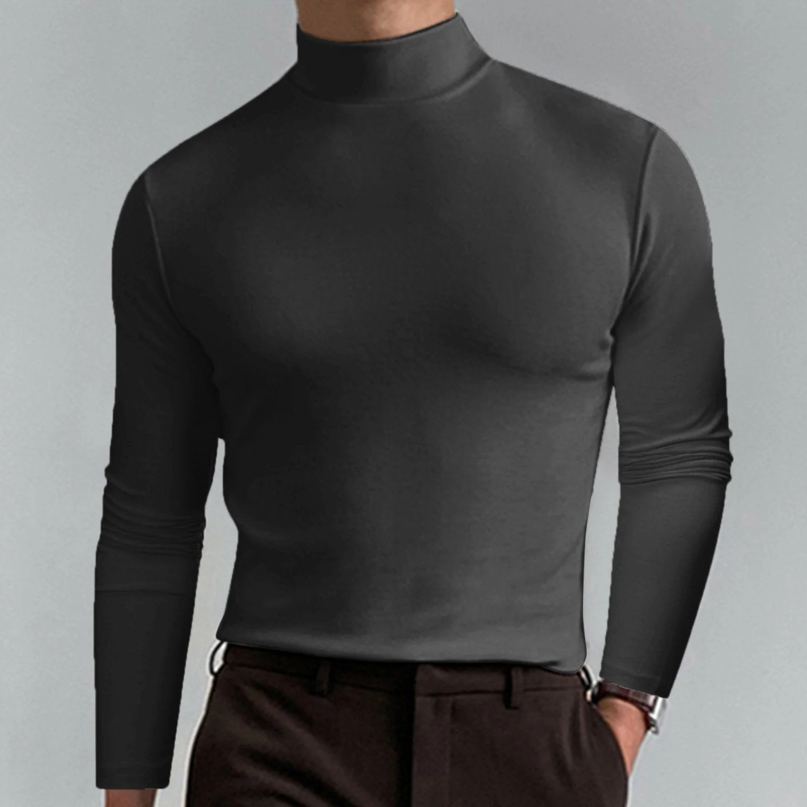 Ultimate Comfort Men's High Neck T-Shirt – Stretch, Breathable, Slim Fit for Gym & Daily Wear! - Image 4