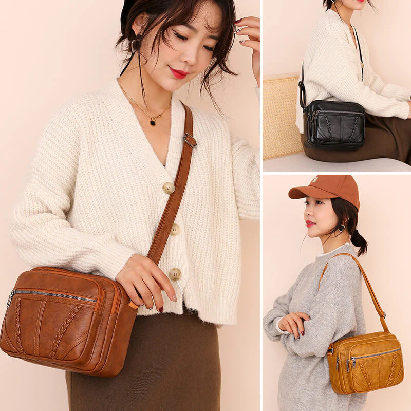 Fashionable Soft Leather Square Shoulder Bag - Image 6