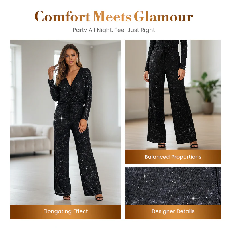 🎄🎁2026 Sale 40% OFF🥰Women's Sequin Sparkle Wide Leg Pants with Elastic Waistband - Image 2