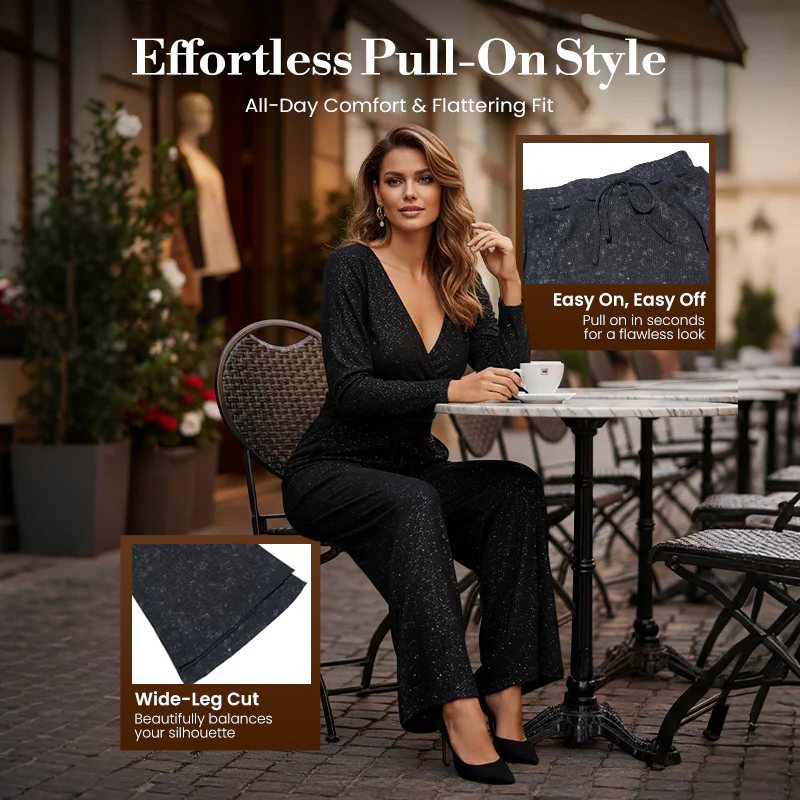 🎄🎁2026 Sale 40% OFF🥰Women's Sequin Sparkle Wide Leg Pants with Elastic Waistband - Image 3