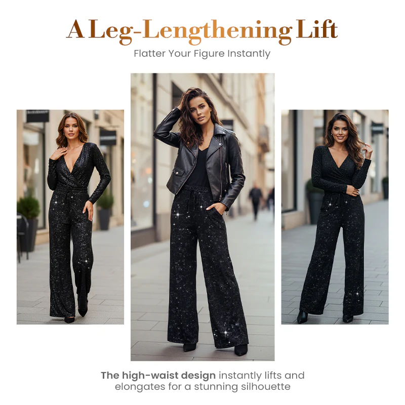 🎄🎁2026 Sale 40% OFF🥰Women's Sequin Sparkle Wide Leg Pants with Elastic Waistband - Image 4