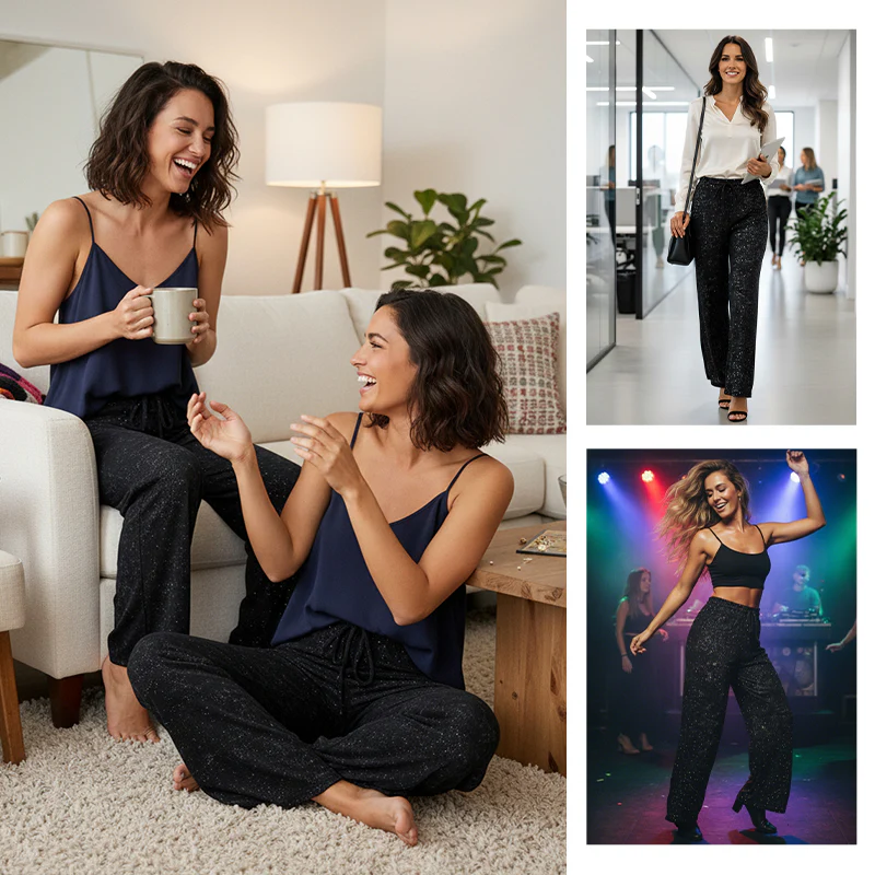 🎄🎁2026 Sale 40% OFF🥰Women's Sequin Sparkle Wide Leg Pants with Elastic Waistband - Image 7