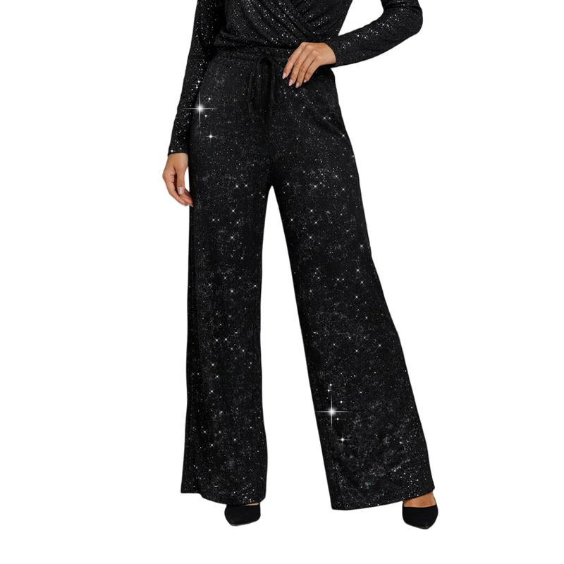 🎄🎁2026 Sale 40% OFF🥰Women's Sequin Sparkle Wide Leg Pants with Elastic Waistband - Image 9