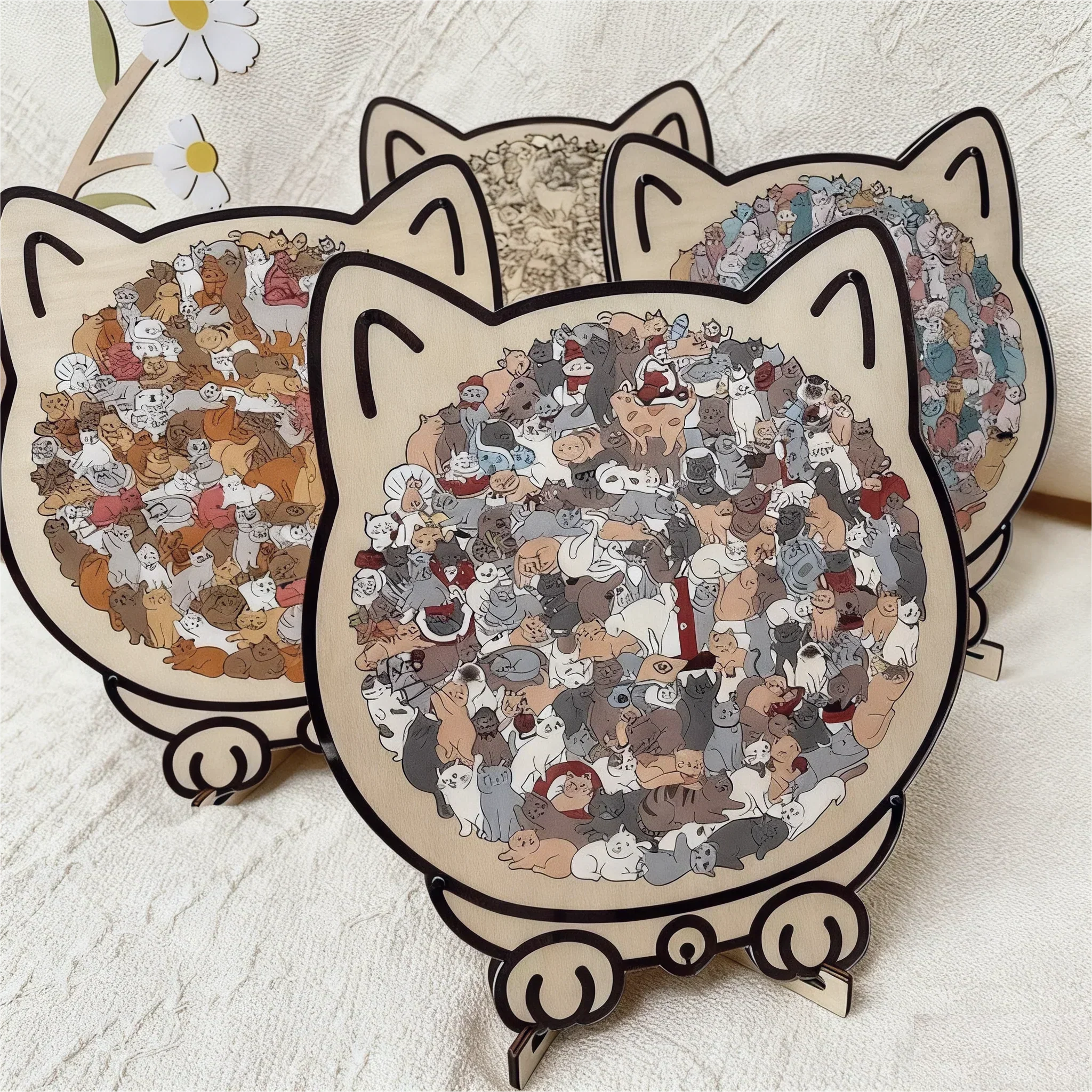 🎁Nice Christmas Gift🎅135-Piece Morandi-Colored Cat Shaped Wooden Jigsaw Puzzle - Image 10