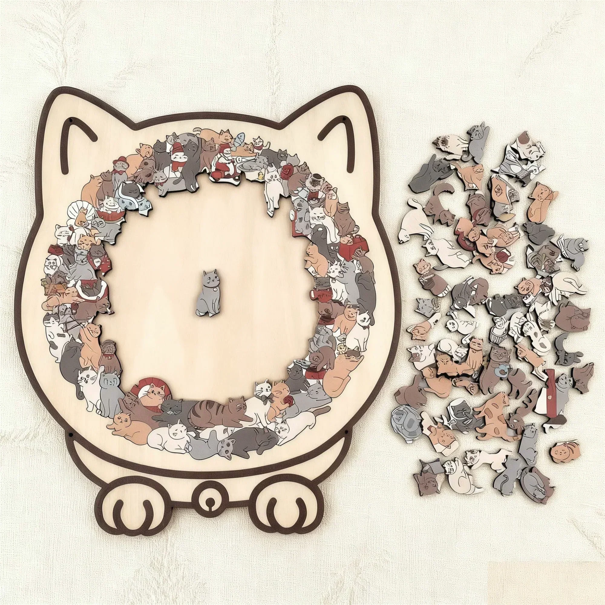 🎁Nice Christmas Gift🎅135-Piece Morandi-Colored Cat Shaped Wooden Jigsaw Puzzle - Image 11