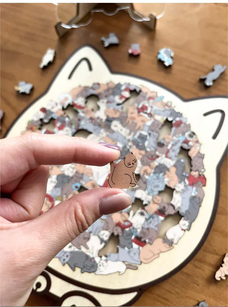 🎁Nice Christmas Gift🎅135-Piece Morandi-Colored Cat Shaped Wooden Jigsaw Puzzle - Image 2