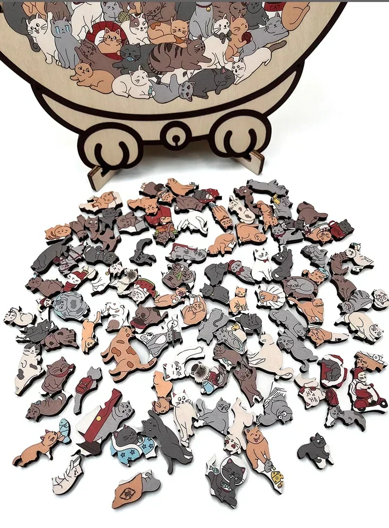 🎁Nice Christmas Gift🎅135-Piece Morandi-Colored Cat Shaped Wooden Jigsaw Puzzle - Image 5