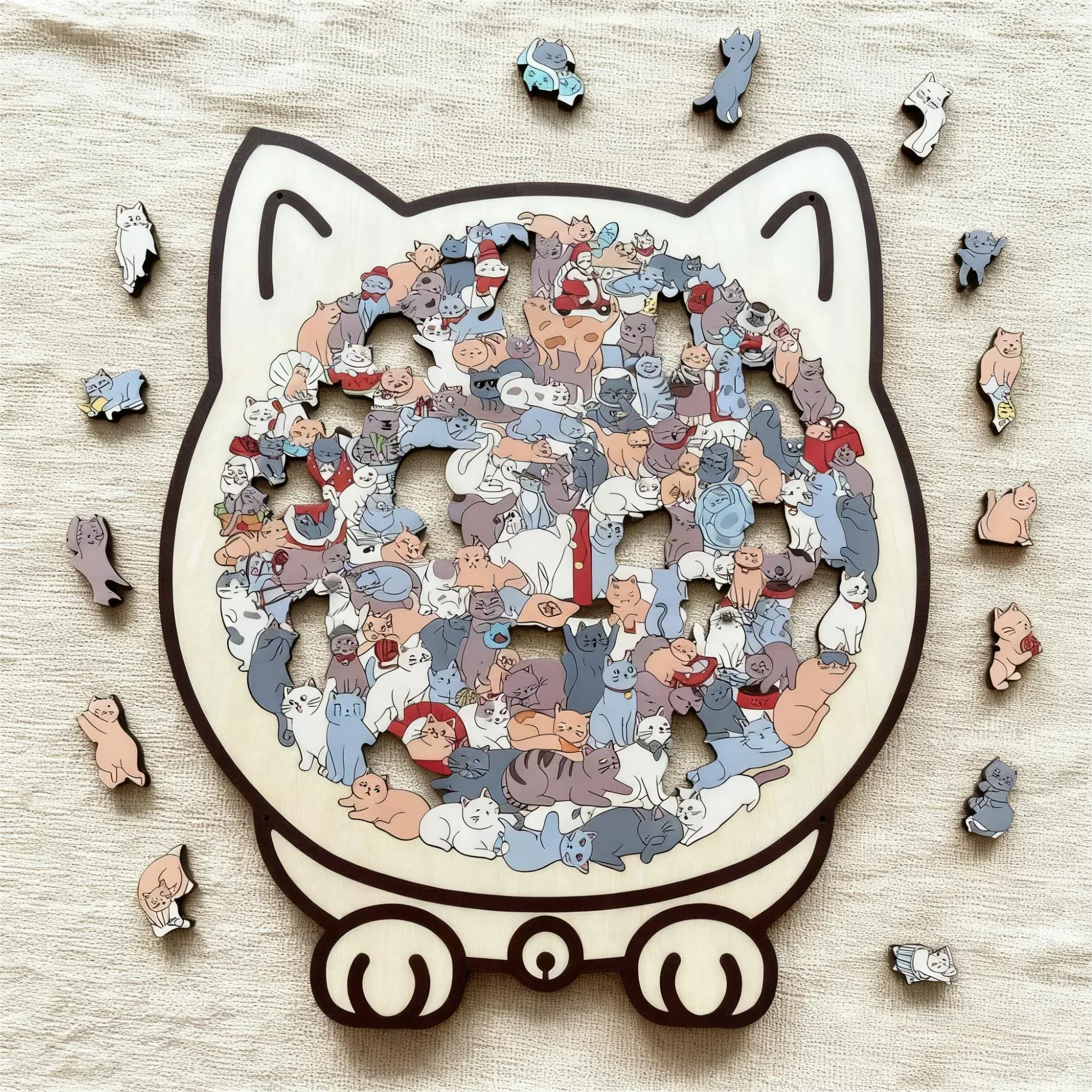 🎁Nice Christmas Gift🎅135-Piece Morandi-Colored Cat Shaped Wooden Jigsaw Puzzle - Image 8