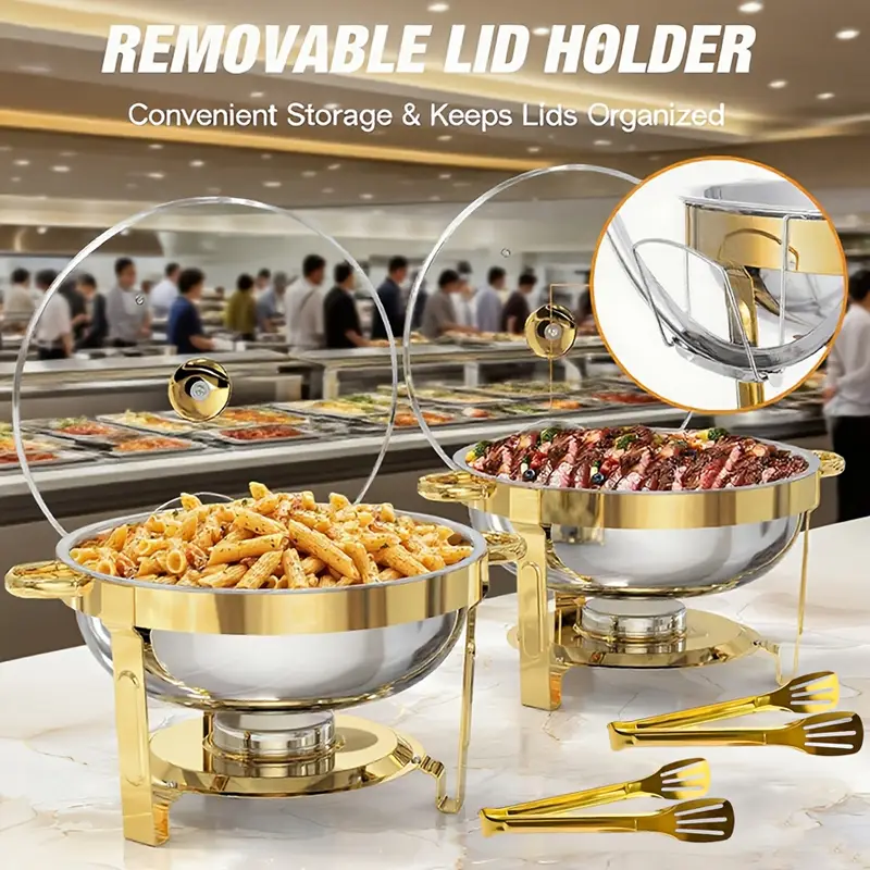 🧑🍳The same as in a five-star buffet restaurant🍽️Stainless Steel Chafing Dish Buffet Set 5QT with Fuel Can Rack, Gold Food Warmer for Parties