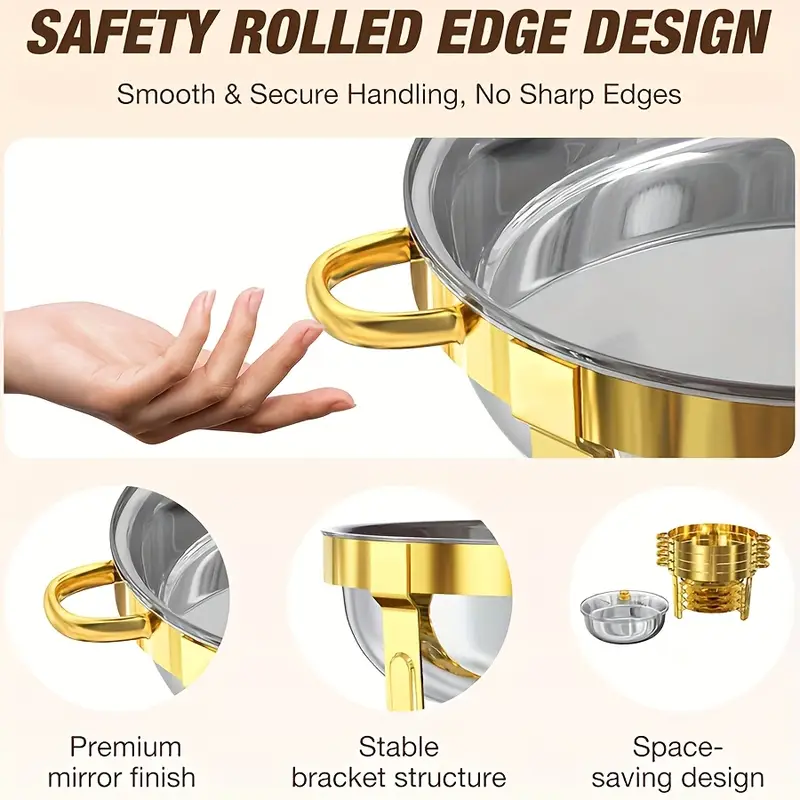 🧑🍳The same as in a five-star buffet restaurant🍽️Stainless Steel Chafing Dish Buffet Set 5QT with Fuel Can Rack, Gold Food Warmer for Parties - Image 17