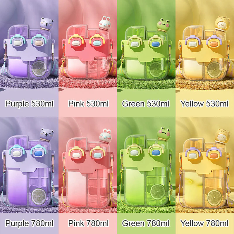 Cute Dual Drink Water Bottle with Straw and Shoulder Strap (30% OFF) - Image 7