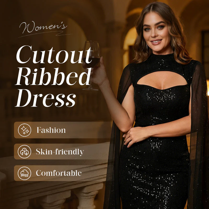 💃2026 New Arrivals 40% OFF💥Women's Cutout Ribbed Dress with Chiffon Cape