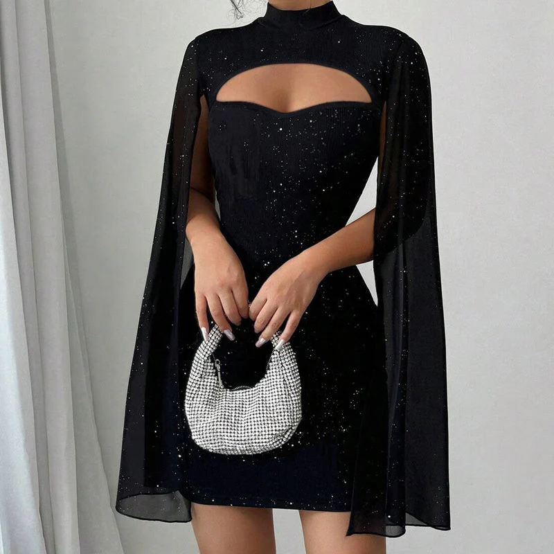 💃2026 New Arrivals 40% OFF💥Women's Cutout Ribbed Dress with Chiffon Cape - Image 11
