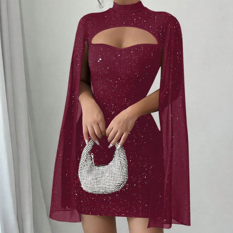 💃2026 New Arrivals 40% OFF💥Women's Cutout Ribbed Dress with Chiffon Cape - Image 12