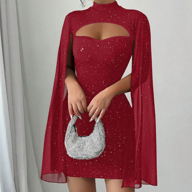 💃2026 New Arrivals 40% OFF💥Women's Cutout Ribbed Dress with Chiffon Cape - Image 3