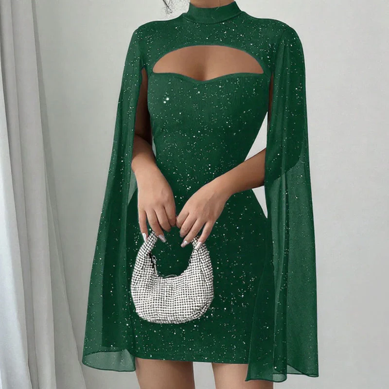 💃2026 New Arrivals 40% OFF💥Women's Cutout Ribbed Dress with Chiffon Cape - Image 4