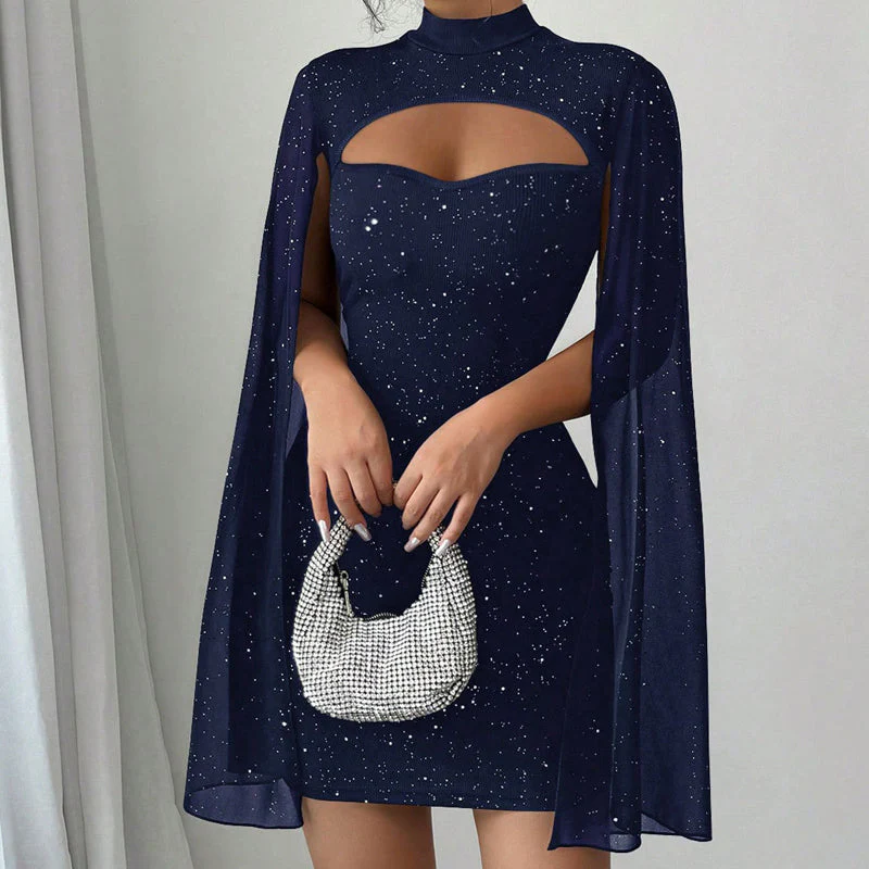 💃2026 New Arrivals 40% OFF💥Women's Cutout Ribbed Dress with Chiffon Cape - Image 5