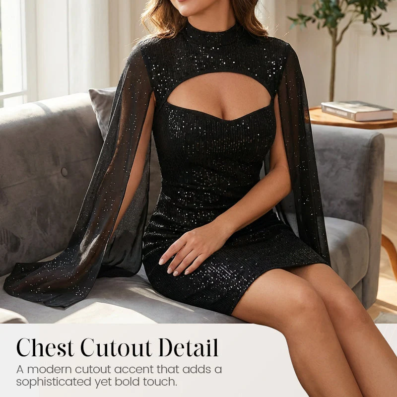 💃2026 New Arrivals 40% OFF💥Women's Cutout Ribbed Dress with Chiffon Cape - Image 9