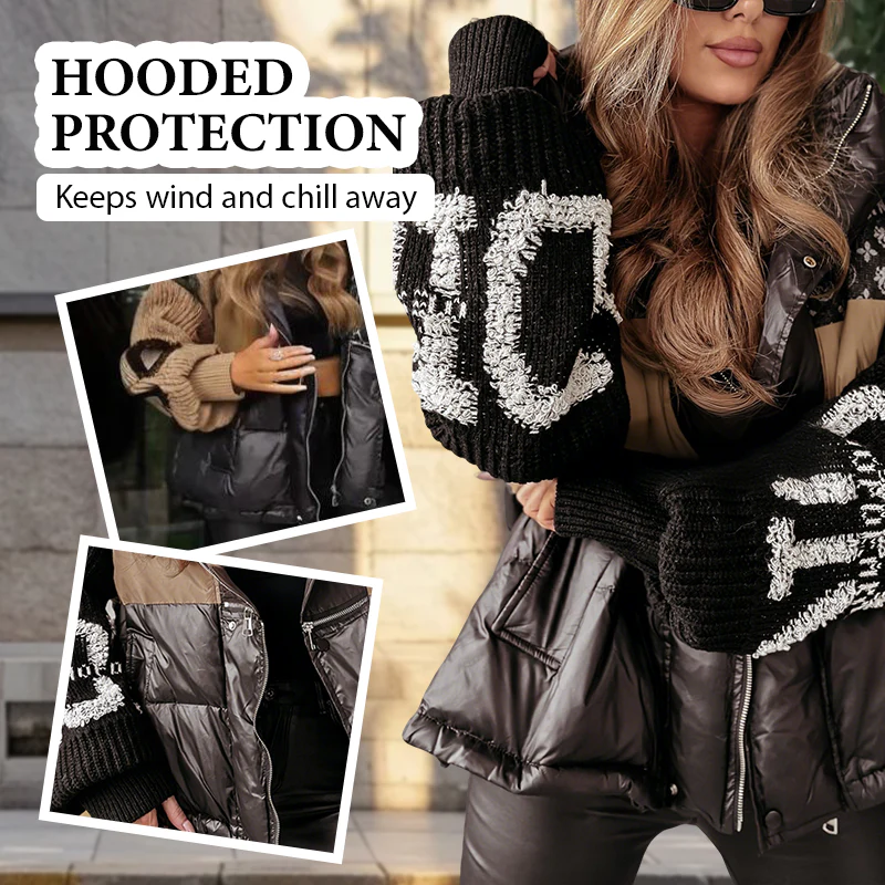 ⏳Limited-time 50% off⏰Women’s Patchwork Knit Sleeve Hooded Puffer Jacket🧥 - Image 3