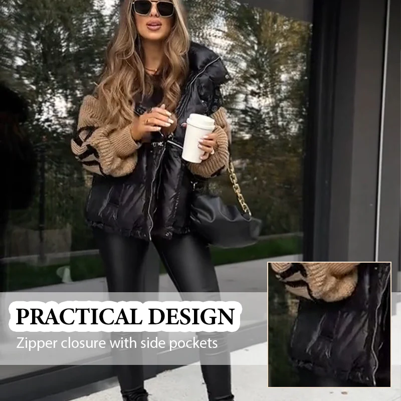 ⏳Limited-time 50% off⏰Women’s Patchwork Knit Sleeve Hooded Puffer Jacket🧥 - Image 4