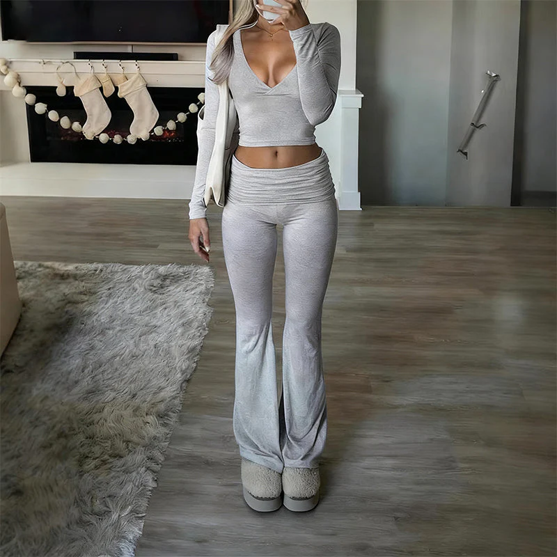 👚 40% OFF! 💫 WOMEN'S 2-PC CROP TOP SET - Flowy High-Low Hem & Wide-Leg Pants, Soft Breathable Fabric for Yoga and Casual Wear 🌸🧘‍♀️ - Image 3