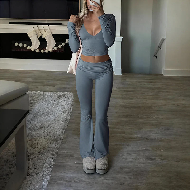 👚 40% OFF! 💫 WOMEN'S 2-PC CROP TOP SET - Flowy High-Low Hem & Wide-Leg Pants, Soft Breathable Fabric for Yoga and Casual Wear 🌸🧘‍♀️ - Image 5