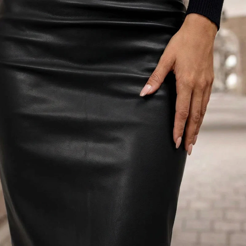 💃2026 New Arrivals - 40% Off!💕Women’s Fitted Ruched Slit Faux Leather Skirt - Image 7