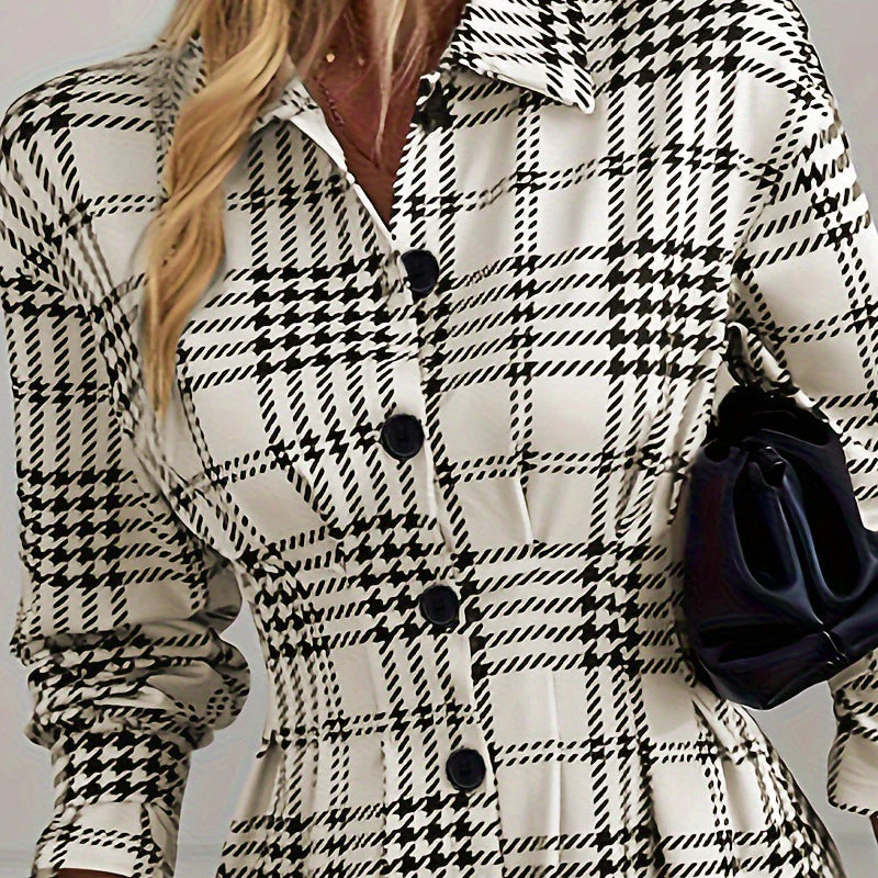 👗Women’s Graceful Plaid A-Line Shirt Dress - Image 5