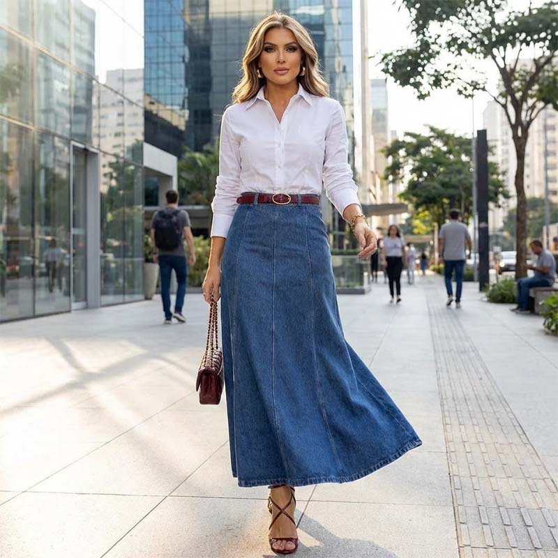 👗40% OFF NOW! ✨ Women's High-Waist A-Line Denim Maxi Skirt – Flattering Fit, Stretchy Comfort & Versatile Style 👖 - Image 2
