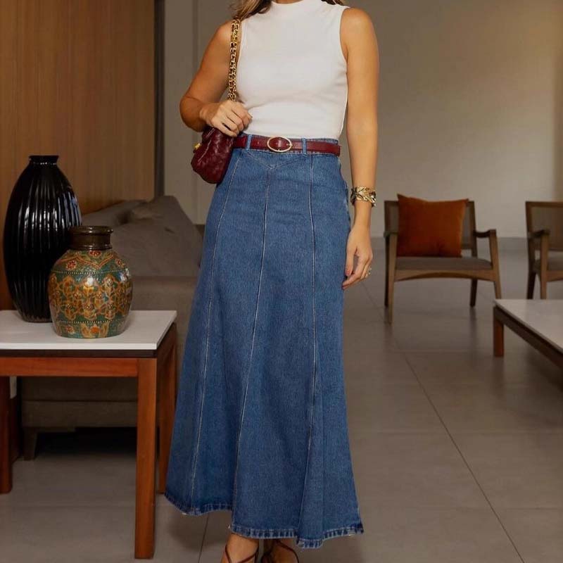 👗40% OFF NOW! ✨ Women's High-Waist A-Line Denim Maxi Skirt – Flattering Fit, Stretchy Comfort & Versatile Style 👖 - Image 8