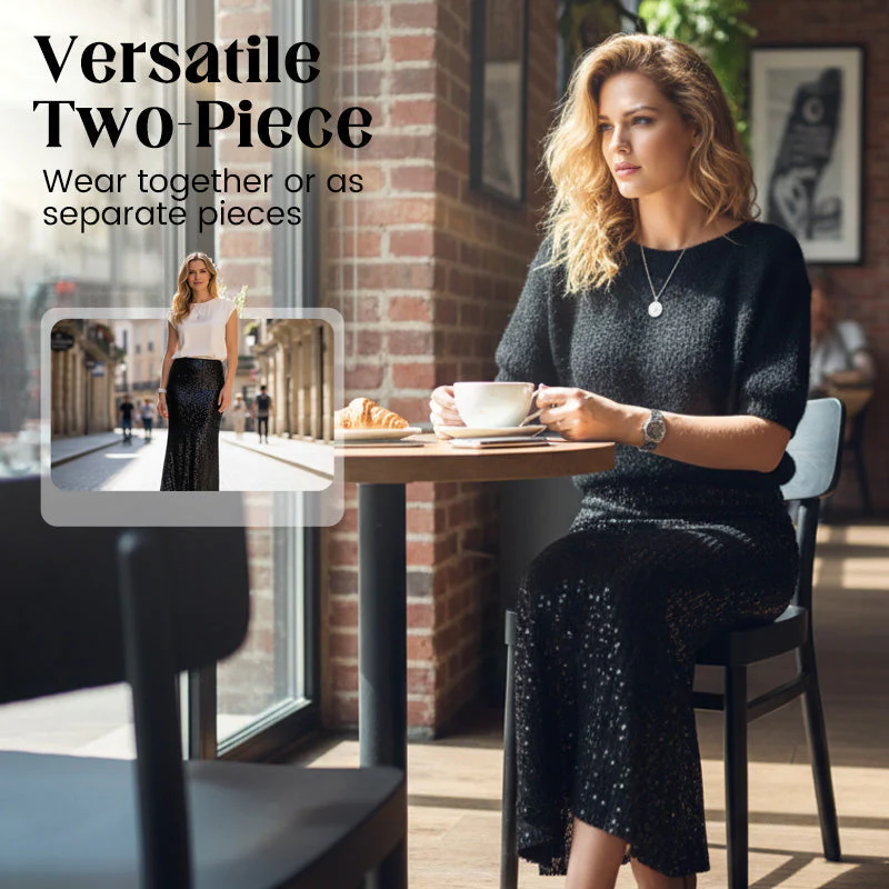 ✨👚Women’s Knit Top and Sequin Skirt 2-Piece Set💕 - Image 2